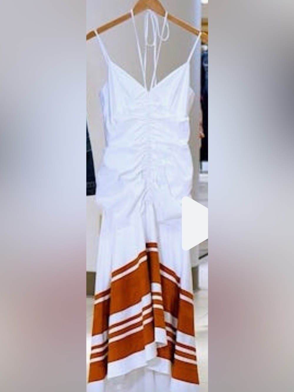Veronica Beard Fitz Ruched High-Low Halter Midi Dress White Golden Sand Size 10